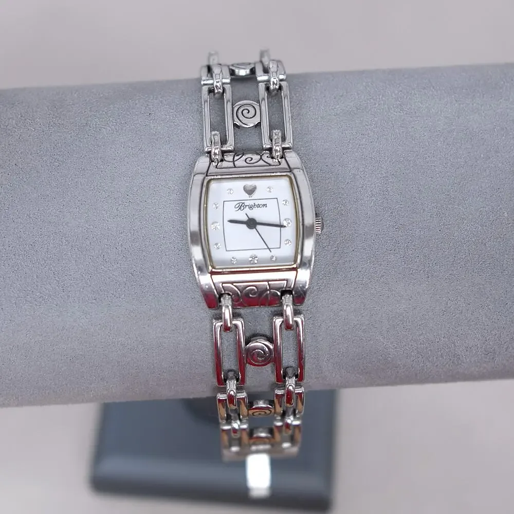 Brighton Malibu Square Links Swirl Watch Silver Plated Fold Over Clasp Retired